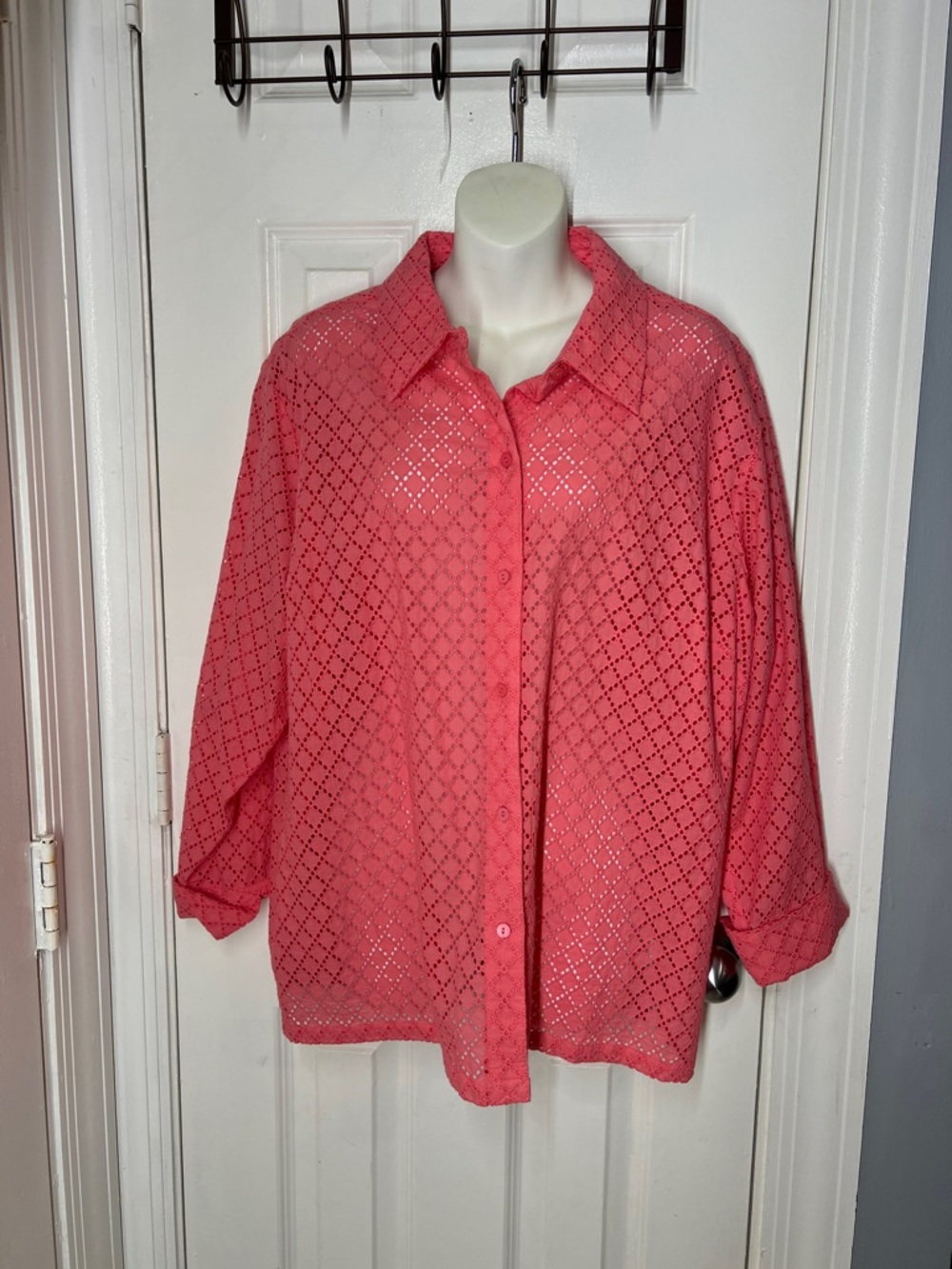 Sigrid Olsen Coral Eyelet Button-Down Shirt